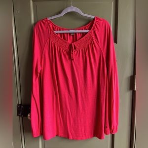 Eddie Bauer Long Sleeve Slub Knit Tee Peasant Coral Red
